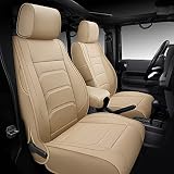 NS YOLO Faux Leather Full Coverage Custom Car Seat Covers Full Set Fit for Jeep Wrangler (2018-2022 Wrangler 4-Door with Rear Cup Holder, Beige)