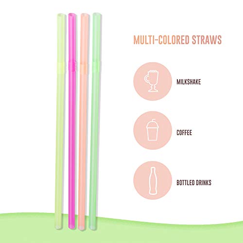 [500 Pack] Neon Colored Flexible Plastic Drinking Straws Disposable Straw 8'' Inches Tall Assorted Colors #TOP2