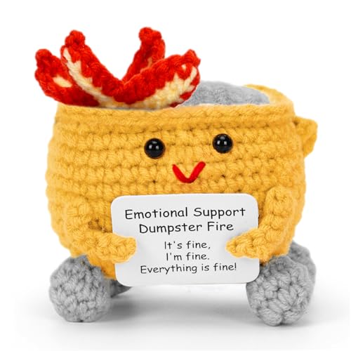 Image of Keyrose Emotional Support Dumpster Fire Crochet Doll, a Cute Funny Handmade Desk Accessories Office Decor, Birthday Gifts for Women Men with Positive Card(Yellow)