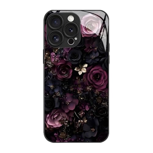 Dark Night Rose �n�[�h�P�[�X�A�t���J�o�[�ϏՌ��������h�~�����K���X�d�b�P�[�X iPhone 17/16/15/14Pro Max �p(FOR 16 pro max)