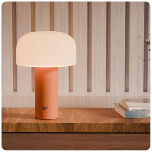 Image of Table Lamp for Bedroom, Study Table & Living Room | Small Metallic Finish Night Lamp with Frosted Dome Diffuser | Bedside Lamp, Desk Light & Home Decor Gift (Dome, Orange)