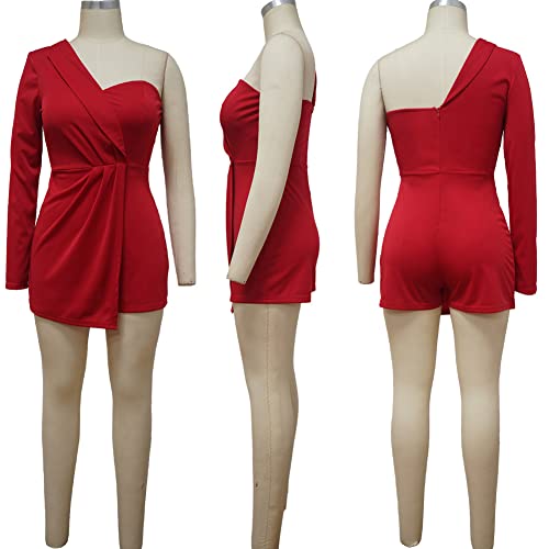 Lyaner Women's One Shoulder Wraped Zipper Back Work Romper Short Jumpsuit Playsuit Burgundy# Small #TOP3