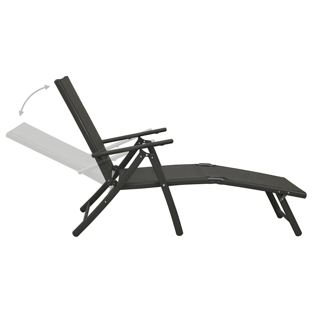 9-częściowy zestaw mebli ogrodowych, czarny, antracyt, aluminium, z 6 krzesłami, 1 leżak do opalania, 2 podnóżki, składane, do ogrodu, na balkon, do wypoczynku na świeżym powietrzu