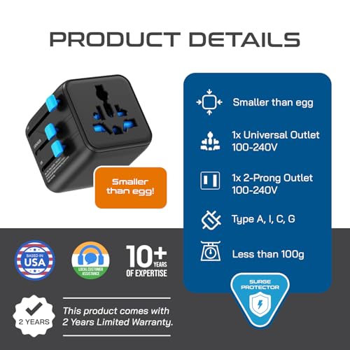 Image of Ceptics 2 in 1 Universal Charger Adapter, Universal Travel Adapter All in One with 2500W High Power Output, International Plug Adapter for Phones, Tablets, Compatible in 150+ Countries