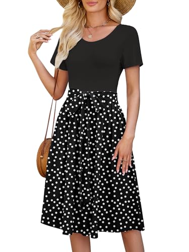 Image of Heymoments Women's Casual Short Sleeve Midi Dress Crewneck A Line Tiered Flowy Loose Travel Long Dresses with Pockets