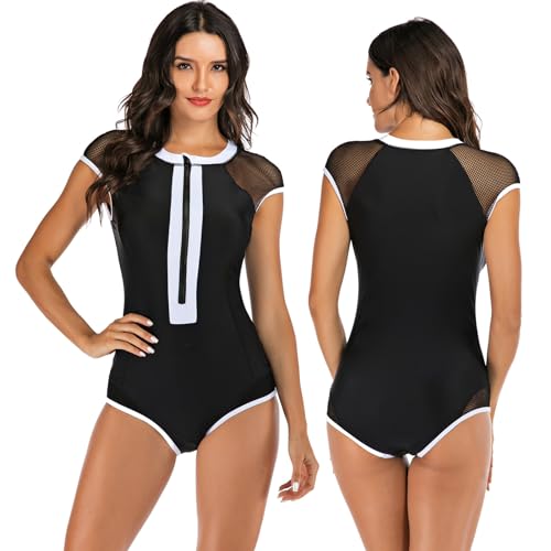 TOVCHEI Women's Swimsuit Wetsuit Zipper Elastic One-Piece Diving Suit Quick-Drying Sun Protection for Summer Water Sports,Black,XXL