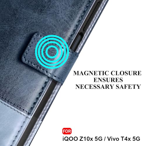 Image of TheGiftKart Flip Back Cover Case for iQOO Z10x 5G / Vivo T4x 5G | Dual-Color Leather Finish | Inbuilt Stand & Pockets | Wallet Style Flip Case Cover (Faux Leather, Blue & Sky)