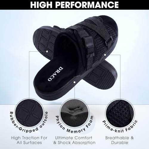 Image of Draco DracoSlides Reflective Slides for Men and Women, Wrapped in Reflective 3M with Adjustable Straps for Wide /Narrow Feet, Sandals with Arch Support & Slip Resistant, Men & Women Footwear, Black