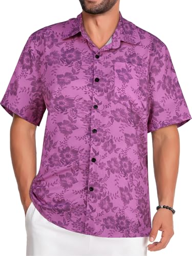 Image of Men Hawaiian Shirt Short Sleeve Summer Beach Button Down Shirts with Pocket