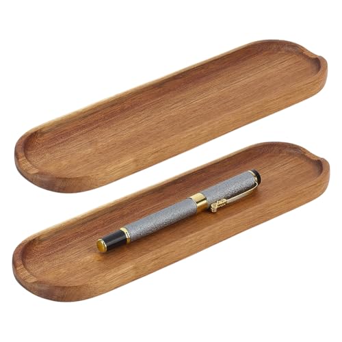 OLYCRAFT 2 Stück Stiftablage Aus Holz Braune Stiftablage Holz Minimalistische Ovale Stiftablagen Bleistiftablagen Aus Akazienholz Schreibtischzubehör Für Home Office Arbeitsplatz Organisationsbedarf
