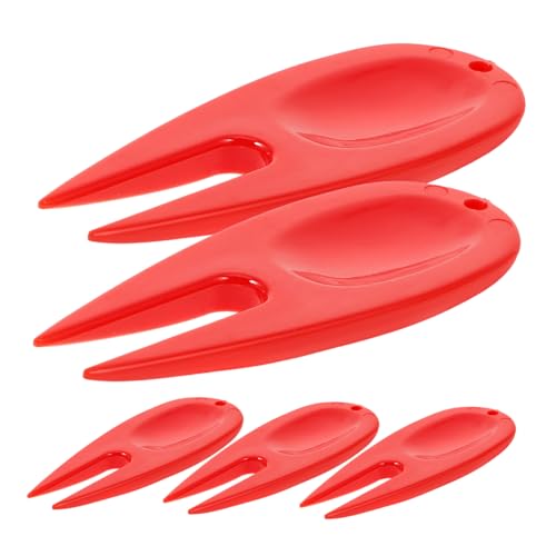 UPKOCH 5pcs Green Repair Fork Delicate Divot Tool Golfs Divot Repairing Tool Wear-Resistant Golfs Ball Fork Golfs Divot Fork Golfs Accessory Divot Fork for Golfing Golf Tool Red Plastic