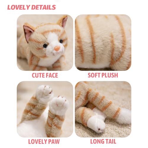 Image of PEACH CAT Striped Cat Stuffed Animal 9.8 inch Realistic Kitten Plushies Soft Plush Toys Gifts for Kids Yellow