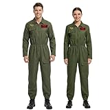 Joyincoser Costume da pilota, da donna, da uomo, da combattimento, pilota, verde militare, abbigliamento militare, cosplay, per adulti, carnevale, Halloween, feste (M)