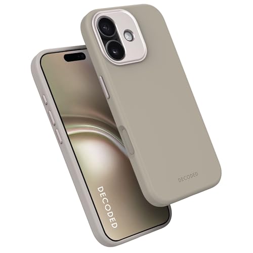 DECODED Coque pour iPhone 17, Silicone Liquide, Antimicrobien, Compatible avec MagSafe, Magnétique, Protection Caméra, Bouton Camera Control, Anti-Rayures, Marron