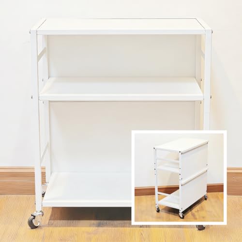 Secchuu 目隠し ワゴン 天板付き スチールラック3段 デスクターナ デスク下収納 本体5.6kg 耐荷重40kg 幅50x奥行30x高さ64cm キャスター付き 棚 PS5横置きラック スタンド 収納ワゴン プリンター台 サイド収納 ストッパー付きキャスター 棚板１枚耐荷重15KG 棚板高さ4段階調節可能 見隠しタイプ (3段目隠し白色)