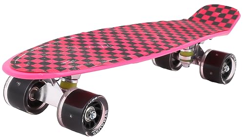 STRAUSS Cruiser Penny Skateboard, Anti-Skid Board with ABEC-7 High Precision Bearings, PU Light-Up Wheels, for Ages 8+ (22 X 6 Inch, Checkered Pink)