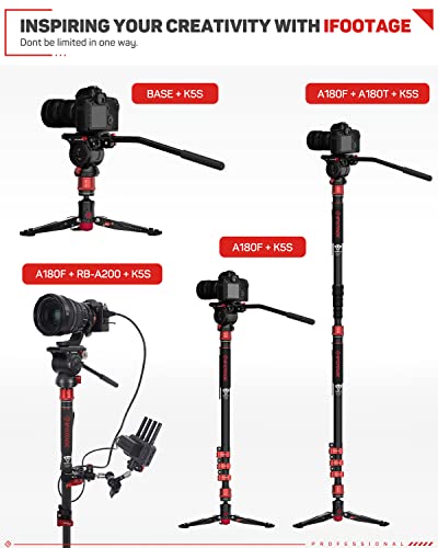 Ifootage 71" Aluminum Monopod, Cobra 3 A180F, Telescopic Video Monopod With Feet, Professional Monopod For Dslr Cameras, Portable Travel Camera Monopod, Compatible With Sony Canon Nikon Dslr Cameras #TOP7