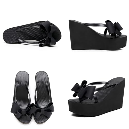 Women'S Bow Lace-Up Platform Wedge Flip Flops Fashion Round Peep Toe Slip-On Platform Flip Flops Summer Casual Beach Parties Sandals2