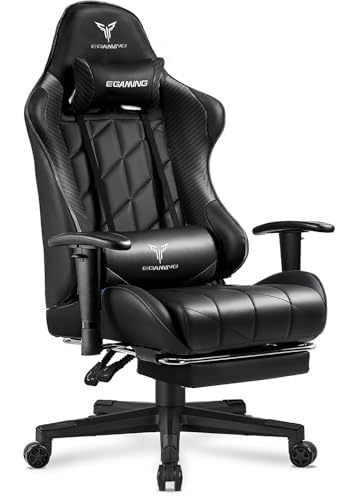 Gaming Chair with 3D Adjustable Armrests, Cow Print Design, Ergonomic Office Chair with High Back, Computer Chair with Footrest,Comfy Diamond Stitching Sest, Game Chair for Adults
