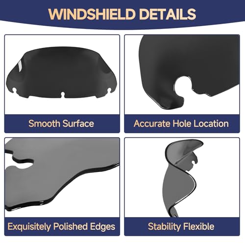 Image of Black 9 inch Motorcycle Wave Windshield Windscreen Compatible for Harley 2014-2023 Harley Davidson Touring Street Glide Electra Glide Ultra Limited Tri Glide FLHT FLHX FLHXS FLHTK