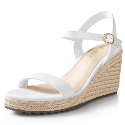 Image of Ankis Platform Wedge Sandals for Women, Black Brown White Nude Espadrille Womens Wedge Sandals Comfortable Open Toe Ankle Strap High Heel Wedges for Women Dressy Summer -3.4Inch