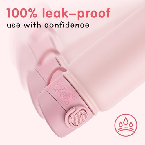 Image of GOPPUS Kids 12oz Insulated Stainless Steel Water Bottle, Leakproof Vacuum Tumbler with Carry Handle, Fits Cup Holders, Reusable Water Bottle for School Outdoor, Boys & Girls(Pink)