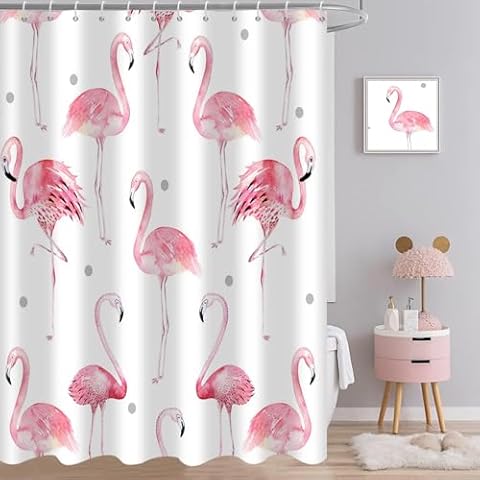 Caheansi Flamingo Shower Curtain with Hooks Cover