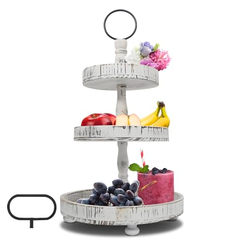 Adjustable 3 Tiered Tray Stand with Interchangeable Handles, White Farmhouse Tiered Tray Decorative Trays – 3 Tier Cupcake Stand - 3 Serving Tiered Decor for Cologne