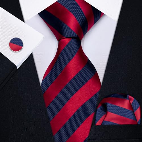 Image of YourTies Striped Ties for Men Classic Woven Silk Necktie with Handkerchief Cufflinks Set Formal Business Party Wedding