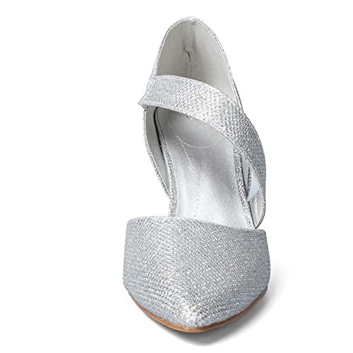 Mysoft Women's Pumps Pointed Toe 3 Inch Dress Shoes Silver-Glitter #TOP6