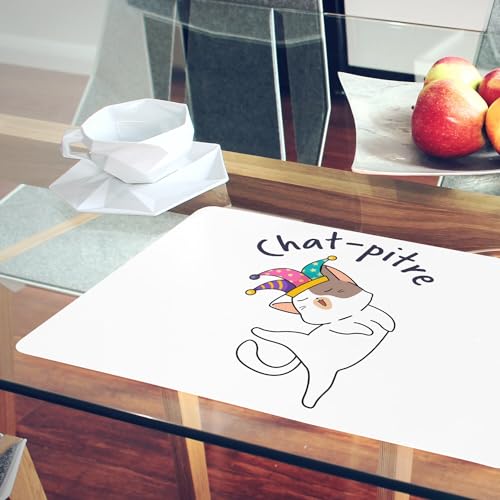 Sets de table liège chat napperon blanc grand format souple pour cuisine
