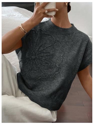 Image of SOLY HUX Women's Short Sleeve Sweater 3D Floral Sweaters Pullover Tank Tops Knit Vest Trendy Fashion Clothing