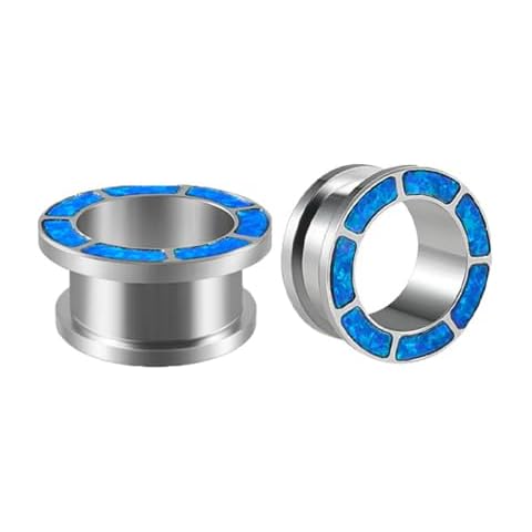 Piercingpops 2 PCS 8mm-25mm Opal/Blue Turquoise Tunnels Plugs 316L Stainless Steel Screw Ear Expander Stretcher Piercing Ear Gauges Body Jewelry (1/2"(12mm), Silver -Blue Opal) Cover