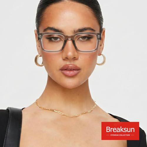 Image of Breaksun Rectangle Glasses for Men Women Square Blue Light Glasses Thick Frame Black Eyeglasses