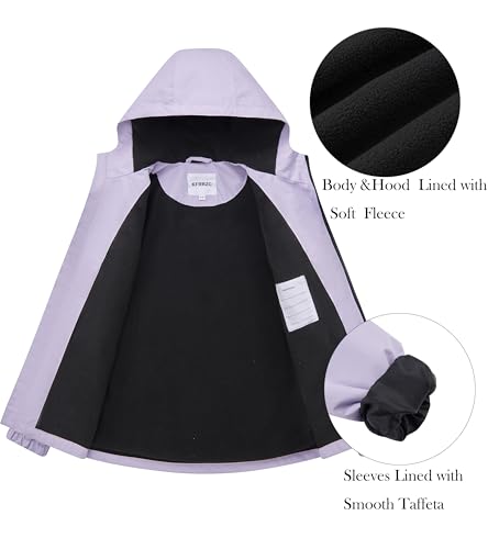 Image of Boys Girls Rain Jackets Waterproof Hooded Fleece Raincoats Lightweight Windbreakers for Kids