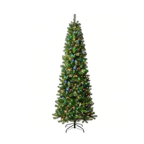 Aovotreena 6.5ft Pre-Lit Slim Christmas Tree Douglas Fir with 162 PE& 478 PVC Branches, Hinged Sections & Metal Stand,300 Dual Color LED Lights with 10 Modes for Holiday Decoration