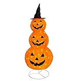 FUNPENY Halloween Collapsible Pumpkin Decorations, Pre-Lit Light Up Pumpkin with Hat, Pop Up Jack-o-Lantern with Metal Stand for Indoor Outdoor Yard Holiday Decor (5FT Pumpkin)