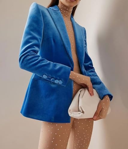 Womens Velvet Notch Lapel Blazer Single Breasted Business Jacket Slim Fit Wedding Coat with Long Sleeves3