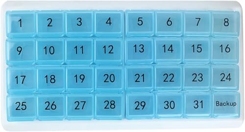 薬ケース ピルケース サプリメントケース 1ヶ月 習慣薬箱 薬入れ 小分け ケース くすり整理 錠剤保管用 飲み忘れ防止にも! 蓋付き - 青