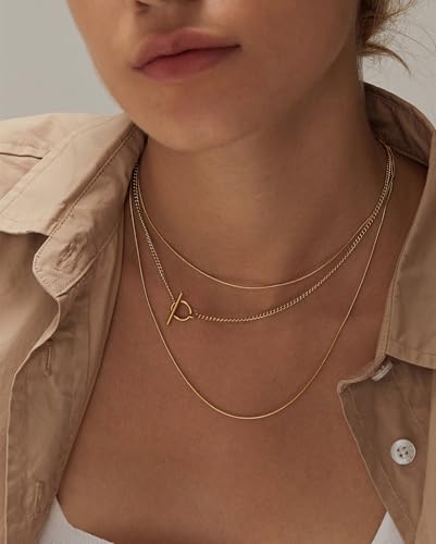 Chain Necklace for Women - Dainty Necklaces Trendy 14K Gold Plated Hypoallergenic Thin Box Herringbone Bead Chain Choker Necklace for Women Non Tarnish Simple Gold Jewelry Gift