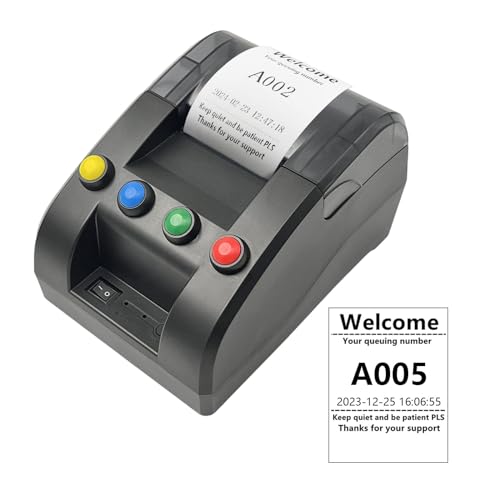 Take a Number Printer Ticket Thermal Printer Ticket Machine with 57mm Receipt Ticket Roll Show Different Department Name and Queue Number for Wireless Calling System for Haunted House(TP-4 Way)
