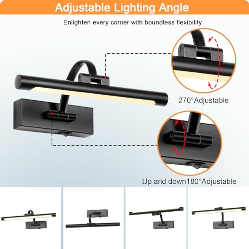 Image of Tassuowell Battery Powered Picture Light with Remote and Timer,Full Metal Art Light with Swing Arm,12 Inch Dimmable,3CCT in One, Rechargeable Wall Lights for Display, Artwork, Canvas,Hallway