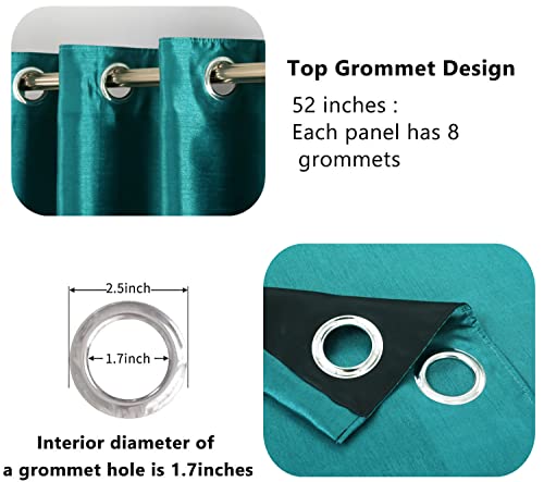 Image of GYROHOME Faux Silk Blackout Curtains, Fully Lined Solid Color Window Treatment Drapes for Bedroom and Living Room Thermal Insulated Grommet Top Room Darkening Drapes, (Teal, 52x84, 2 Panels)