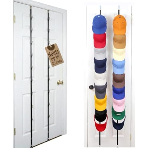 Perfect Curve CapRack Over-The-Door Hat Organizer for Baseball Caps, 2 Straps, Holds 18-36 Caps