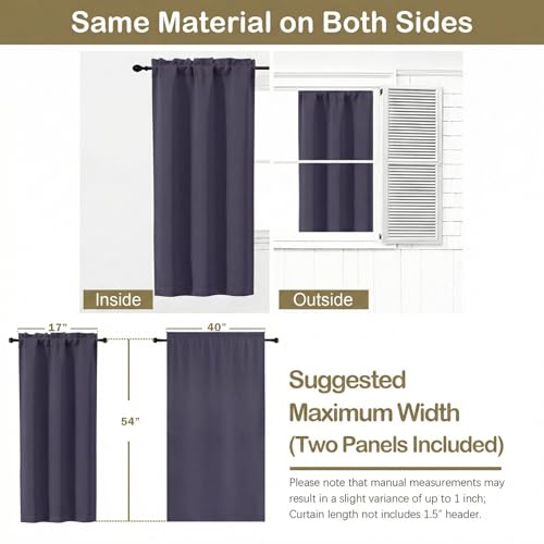 Image of Greyish Purple Short Blackout Curtains for Bedroom 54 Inches Long 2 Panels, Modern Window Treatment Solid Thermal Insulated Curtains for Living Room, Dual Rod Pocket Blackout Drapes, 2x40Wx54L