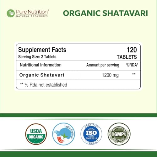 Image of Pure Nutrition Organic Shatavari 120 Tablets | Shatavari Powder Herbal Supplement | Ayurvedic Women's Wellness Support | Supports Digestion, Immunity & Daily Vitality | Traditional Herbal Formula