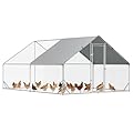PawHut Large Chicken Coop Metal Chicken Run with Waterproof and Anti-UV Cover, Spire Shaped Walk in Fence Cage Hen House for Outdoor and Yard Farm Use, 1" Tube Diameter, 9.8' x 13.1' x 6.6'