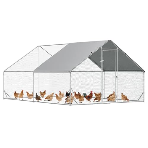 PawHut Chicken Run Galvanised Walk-in Chicken Coop Hen Poultry House Cage Rabbit Hutch Pet Playpen Garden w/Water-Resist Cover, 3 x 4 x 2m