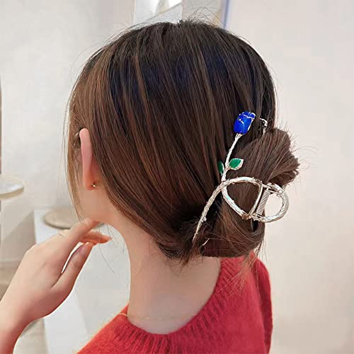 3 Pcs Large Metal Hair Clips Tulip Hair Clips Rose Flower Claw Clips Women for Straight Curly Long Hair Thicken Hair - Image 3