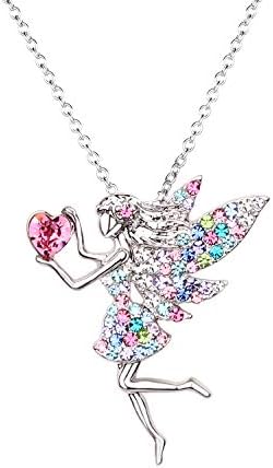 SUMFAN Fairy Necklace for Teen Girls,Birthstone Pendant Gift for Girls White Gold Plated Austrian Crystal Jewelry Gift (Multi color)